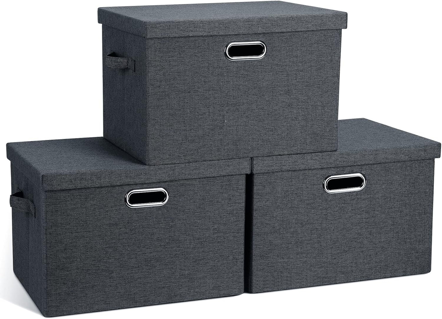 Large 17" 36 Quart Collapsible Stackable Storage Bins with Lids, 3 Packs Dark Gray Foldable Fabric