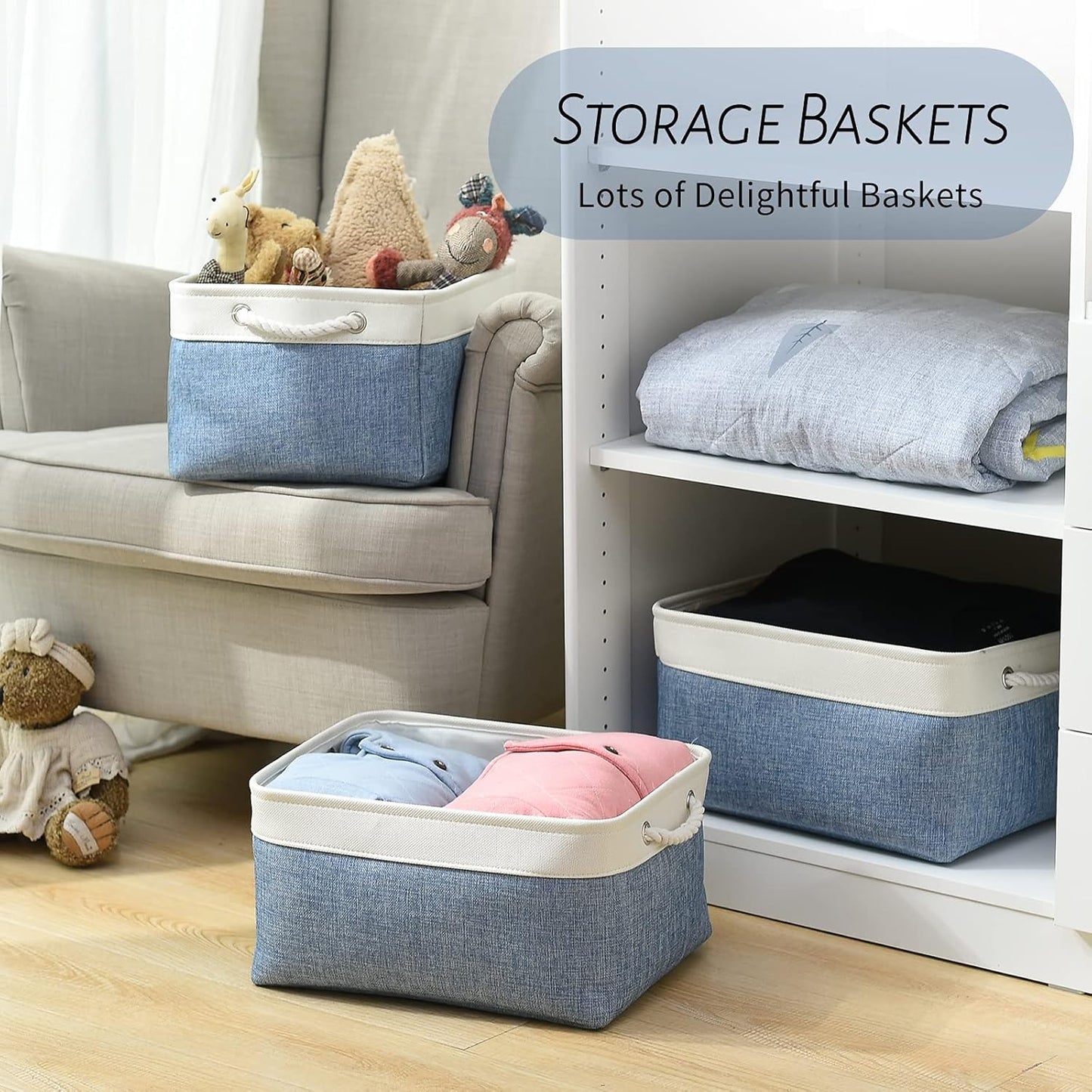 TcaFmac Storage Bins for Organization - Large 3 Pack Canvas Storage Basket for Shelves with