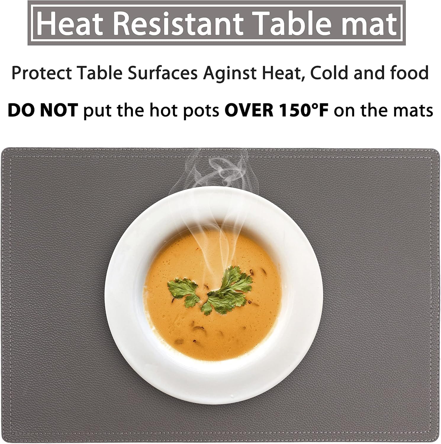 Set of 8 Faux Leather Placemats, PU Mats - Waterproof, Stain & Heat Resistant, Non-Slip, Easy to
