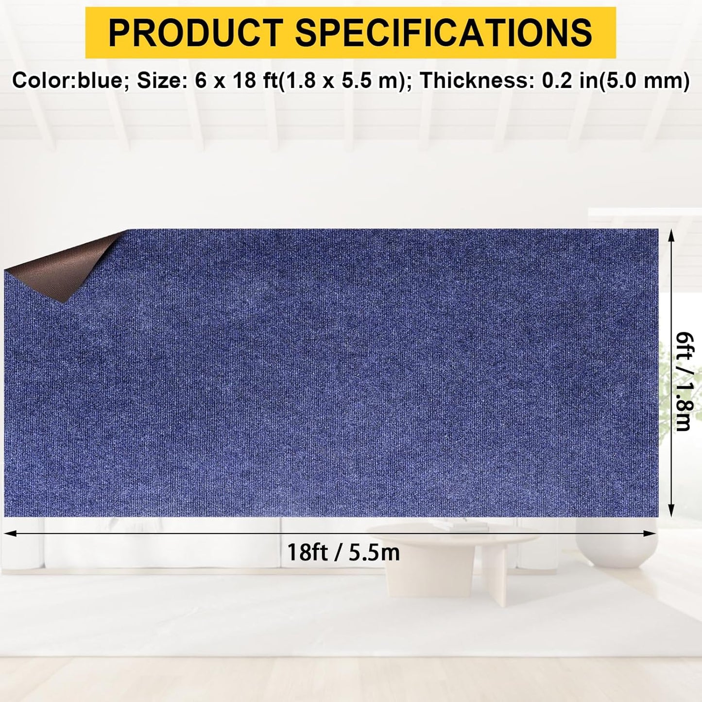 Marine Carpet,6 FT x 18 FT Deep Blue Indoor Outdoor Carpet 0.2" Thick Boat Carpet with Water-Proof