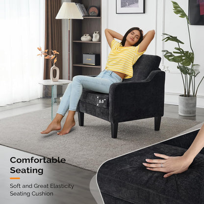 VINGLI Living Room Chairs Set of 2, Black Accent Chair 5.5" Thick Seat Cushion Comfy Chair Soft