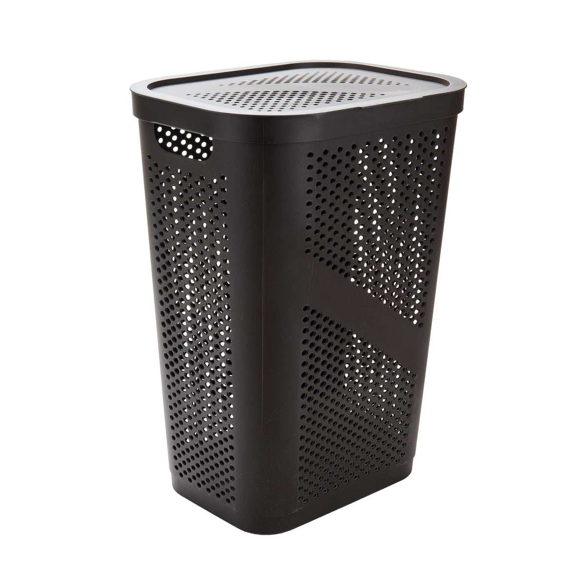 Mind Reader Slim Laundry Hamper with Lid, 60L Clothes Basket, Ventilated Plastic, Brown