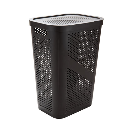 Mind Reader Slim Laundry Hamper with Lid, 60L Clothes Basket, Ventilated Plastic, Brown