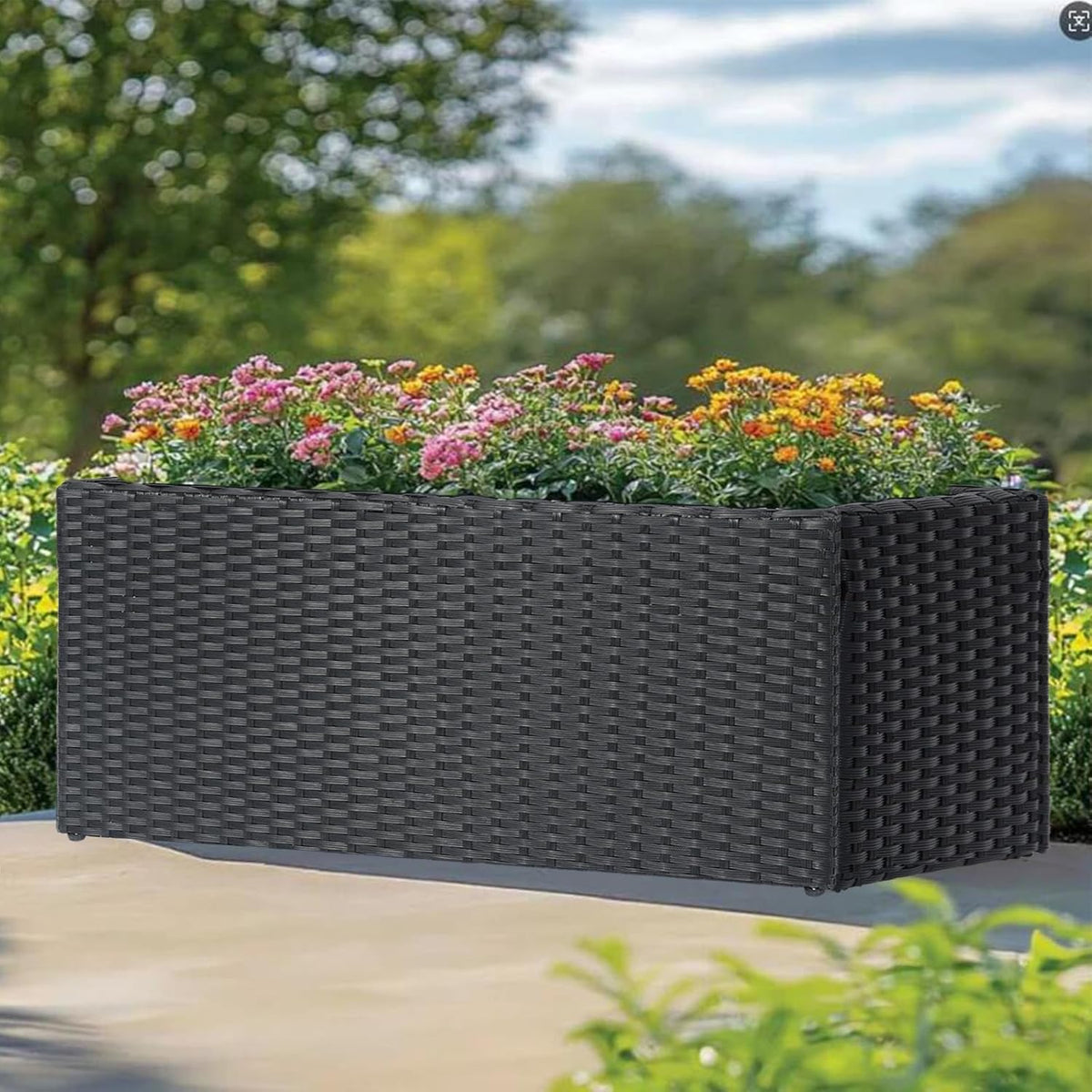 LEWIS&WAYNE Large Rectangular Block Planter Box Handmade Wicker Tall Planters for Outdoor Plants