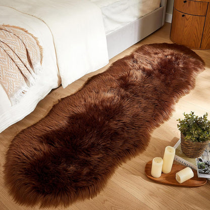 AMTOVO Faux Sheepskin Rug, Coffee Ultra Soft Fluffy Shag Area Rug, 2 x 6 ft Faux Fur Rug for