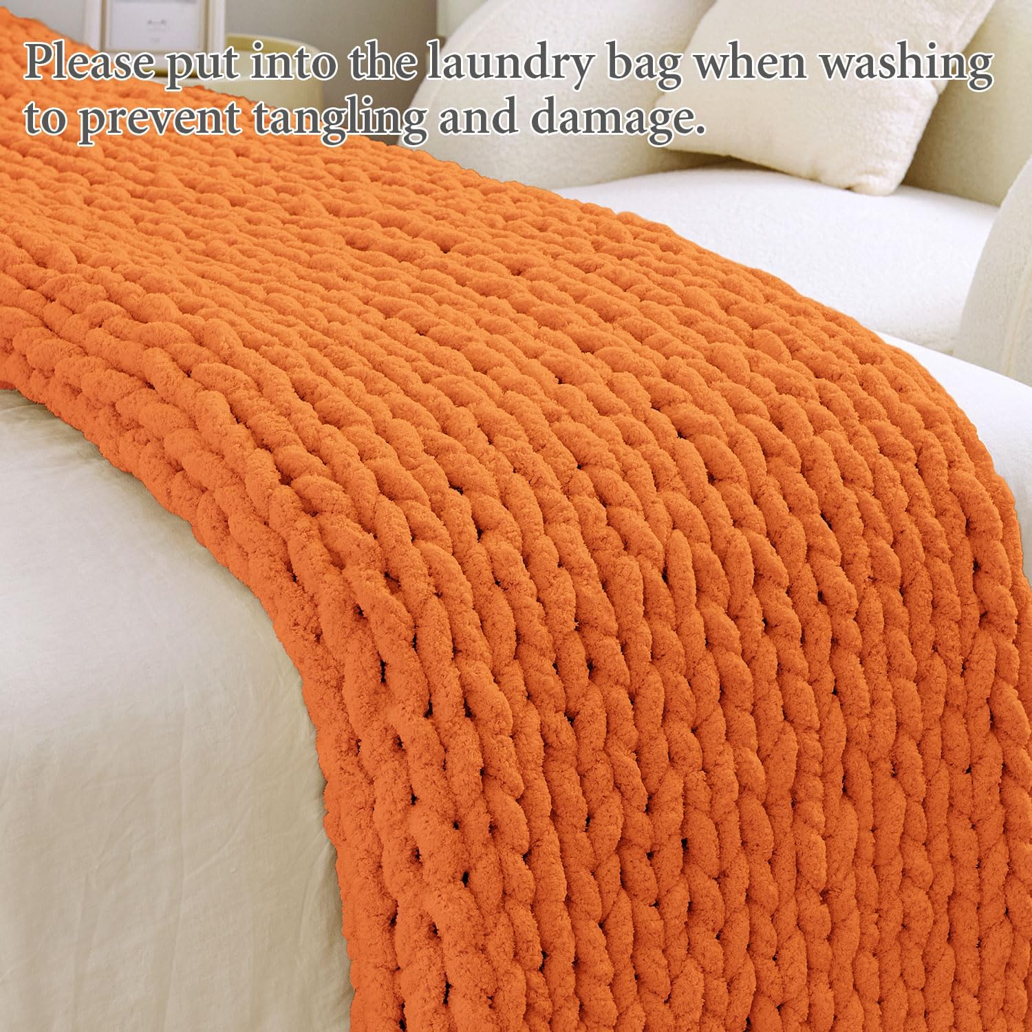 Admitrack Chunky Knit Blanket Throw, 100% Hand Knit Chenille Throw Blanket for Sofa & Home Decor