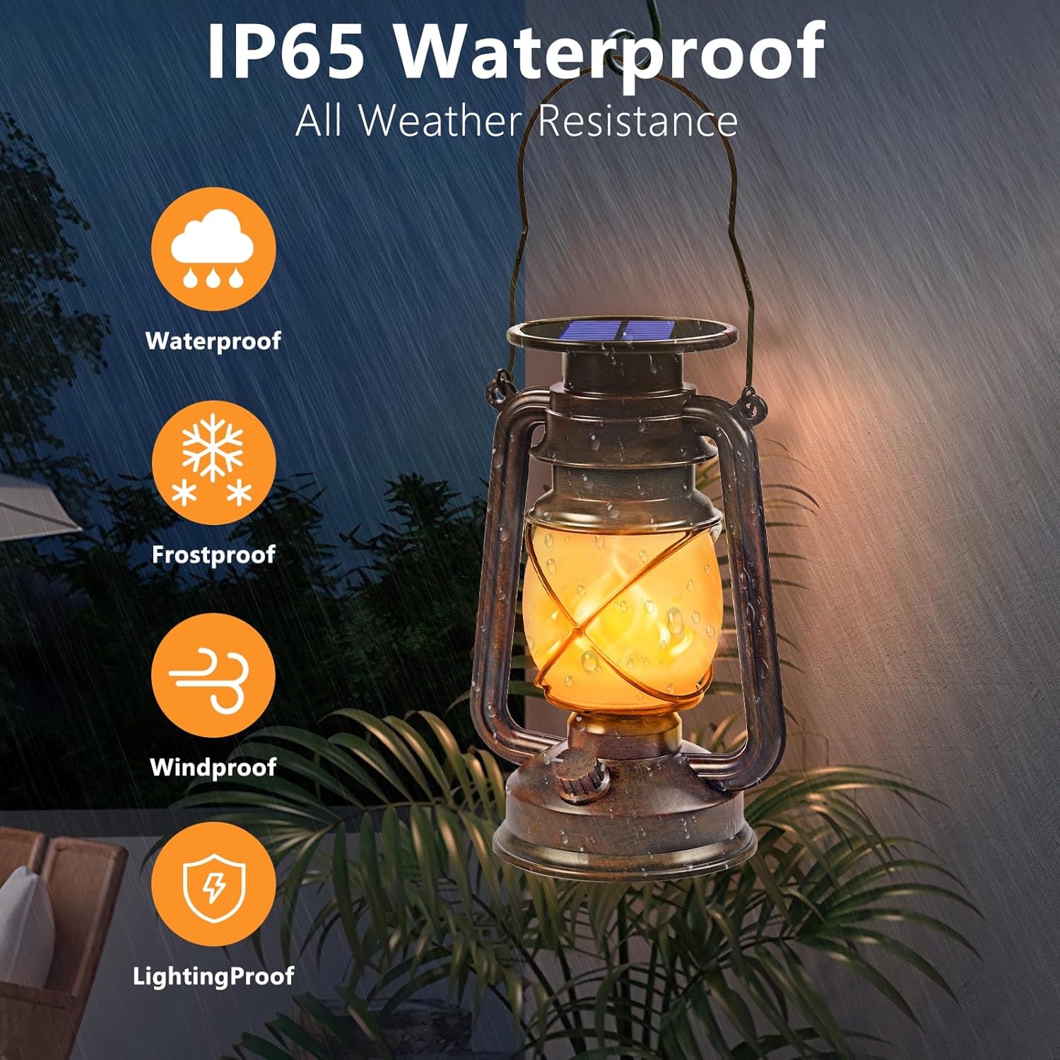 Solar Powered LED Lanterns Decorative Outdoor,2 Pack Bronze Vintage Lanterns with Dancing