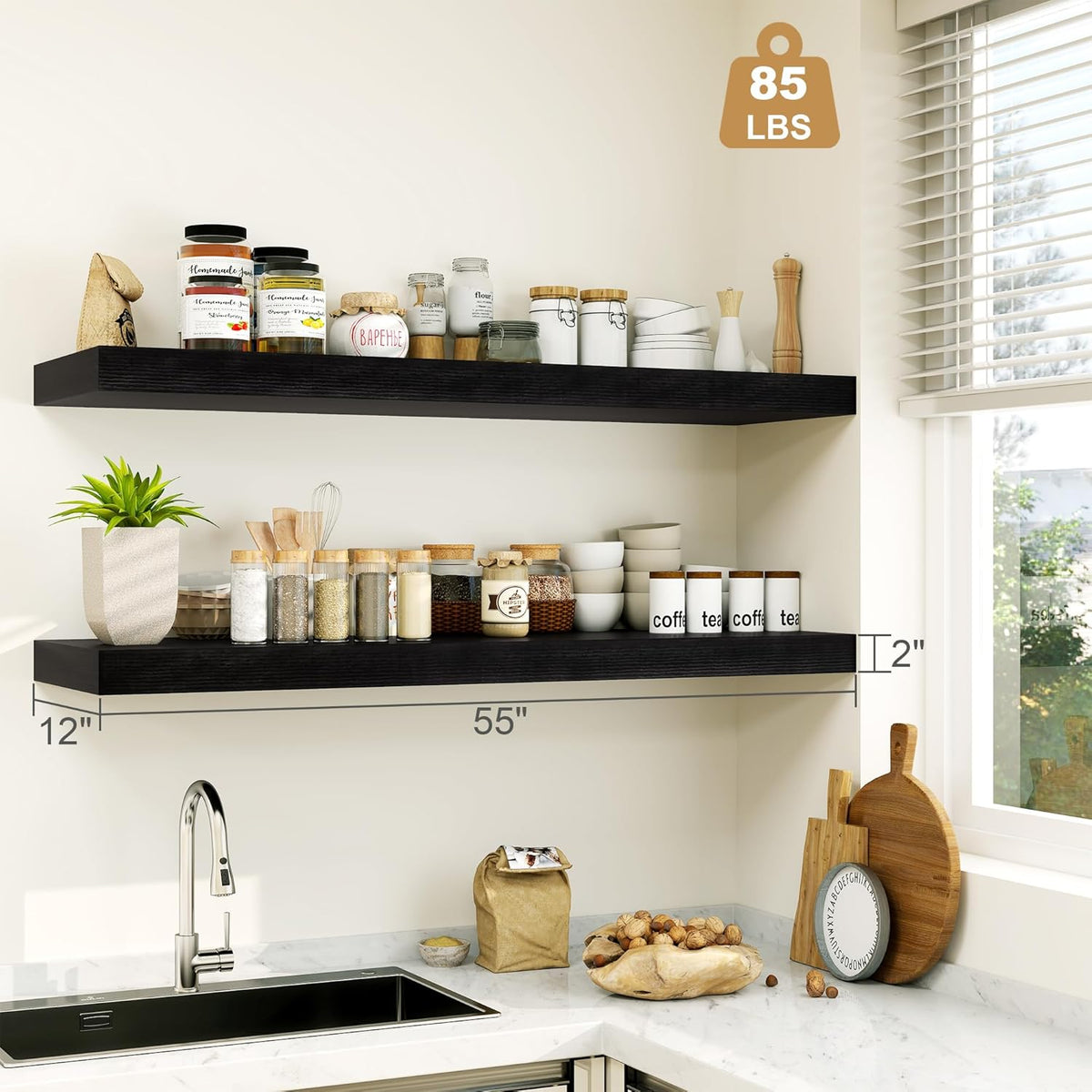 Heimlove 12 Inch Deep Floating Shelves, 55 x 12 inch Extra Long Floating Shelves for Wall, Large