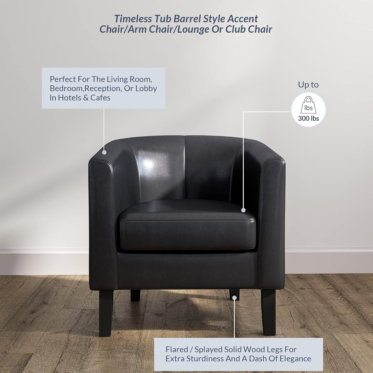 BELLEZE Accent Barrel Chair, Club Tub Sofa Corner Chair with Flared Legs and Cozy Soft Padding for