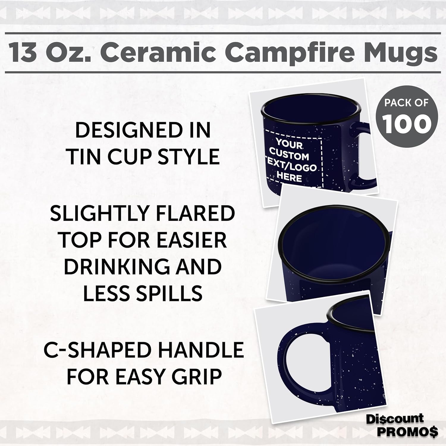 DISCOUNT PROMOS Custom Ceramic Campfire Coffee Mugs 13 oz. Set of 100, Personalized Bulk Pack