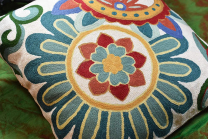 Daisy Floral Pillow Cover Teal Flower Pillowcase Flowery Outdoor Cushion Suzani Accent Pillowsham