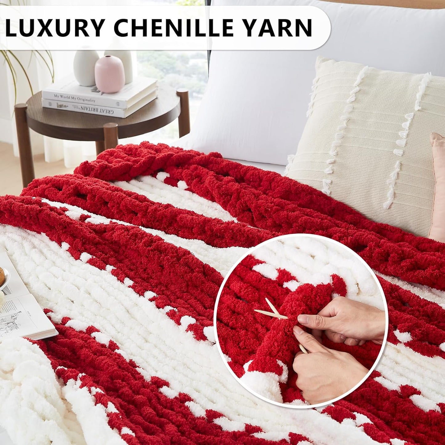 L'AGRATY Chunky Knit Blanket Throw: 72''x84'' Chenille Chunky Knitted Throw Blanket for Bed Couch