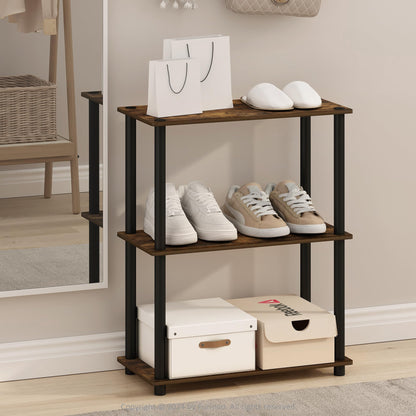 Furinno Turn-N-Tube Storage Shelves, 3-Tier Book Shelf, Corner Shelf, Toolless Open Shelves, for