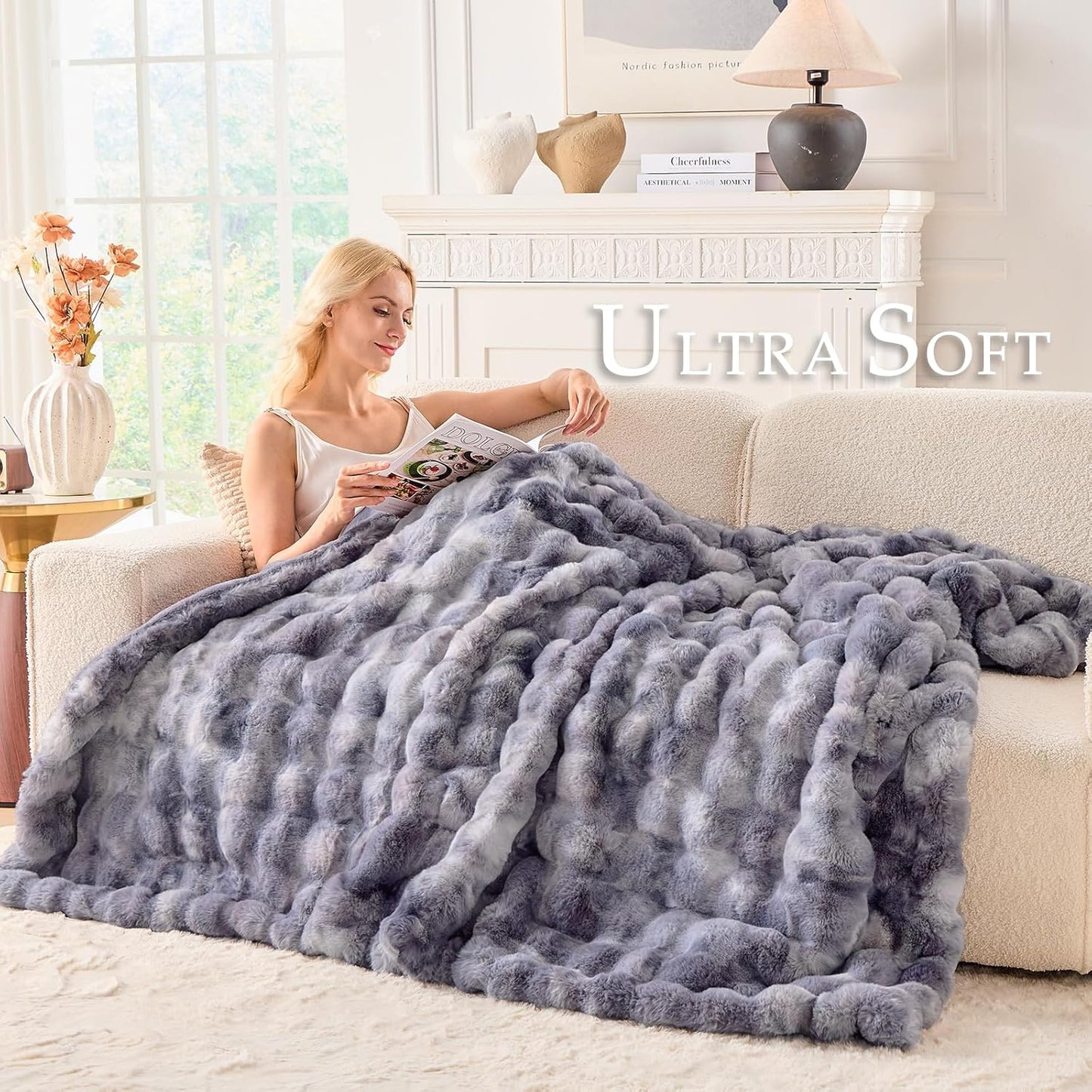 BENVWE Fluffy Faux Fur Throw Blanket for Couch - Soft, Plush, Thick, Cozy, Fuzzy Luxury Minky