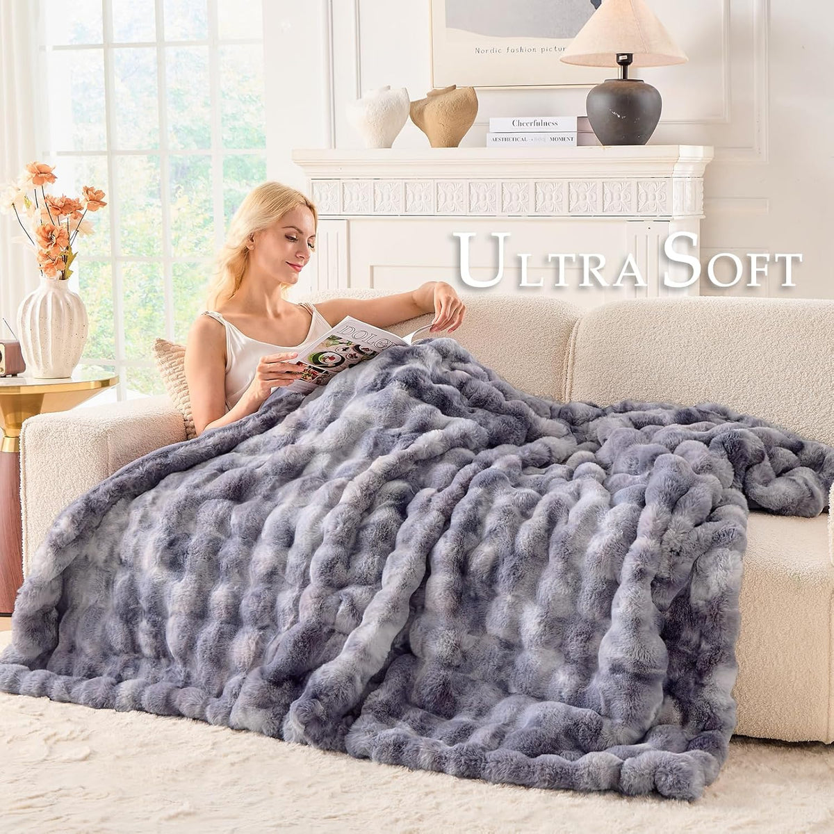 BENVWE Fluffy Faux Fur Throw Blanket for Couch - Soft, Plush, Thick, Cozy, Fuzzy Luxury Minky