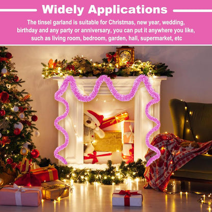 Macaron Pink Metallic Twist Tinsel Garland - 50ft x 2in Wall Hanging Backdrop for Christmas Eve