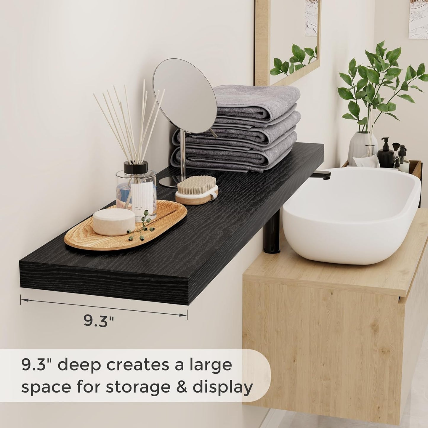 40 Inch Floating Shelves Black, 40" W x 9" D Floating Shelf Set of 2, Farmhouse Wood Wall Shelves