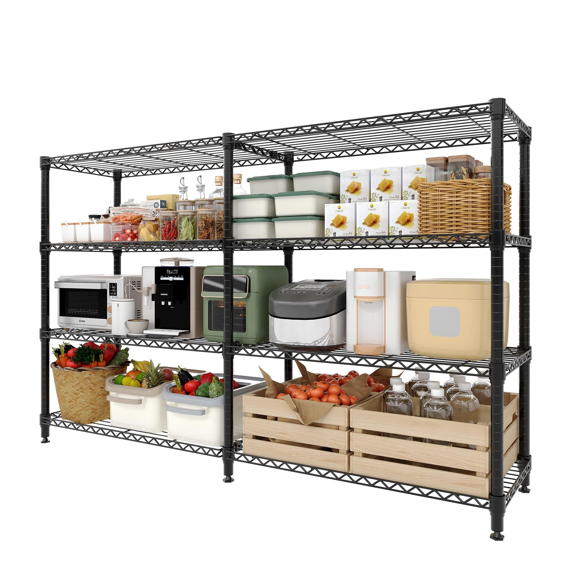 PeacefulHues 4 Tier Storage Shelving Unit Metal Shelves 59" W Wire Shelving, 59.5" H L-Shaped