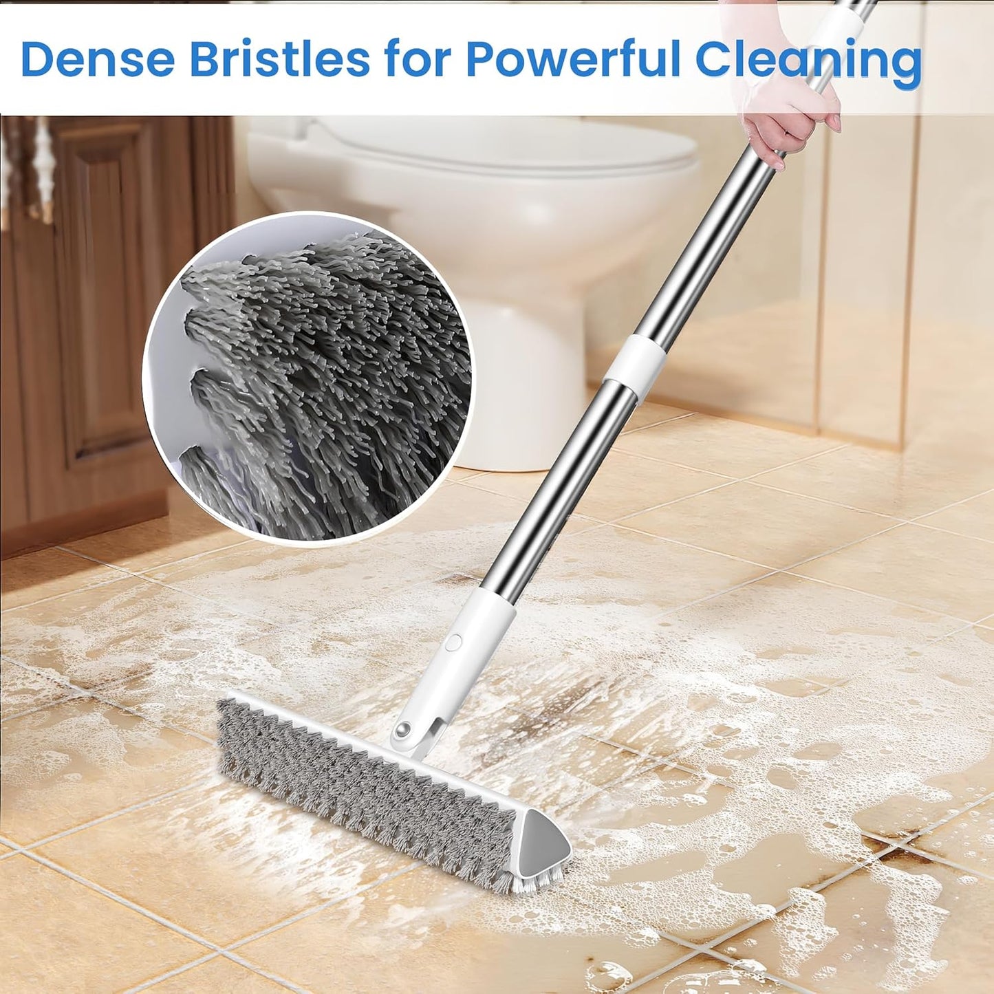 Floor Scrub Brush and Grout Brush with Long Handle–Deck Brushes for Scrubbing Heavy Duty, Stiff