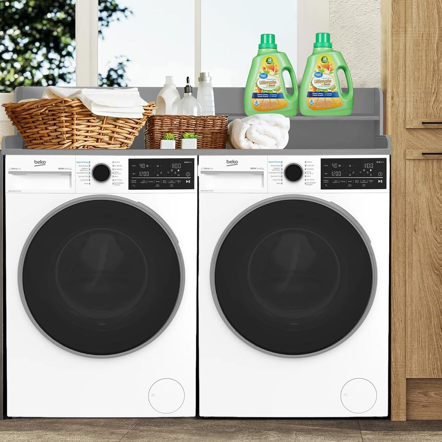 Royxen Laundry Countertop with 2-Tier Shelf Universal Fit, Washer and Dryer Countertop with Storage