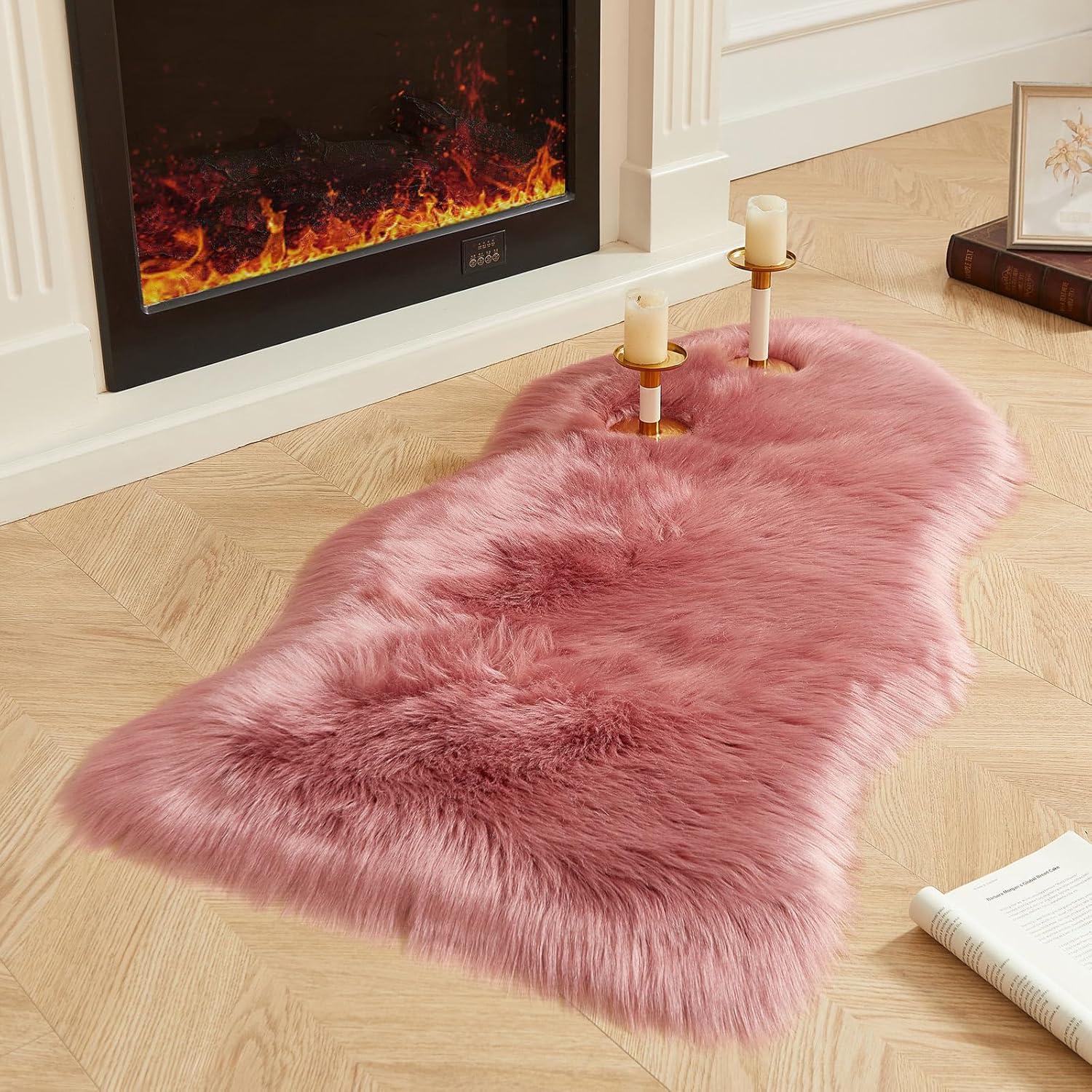AMTOVO Faux Fur Rug, Blush Pink Area Rug, Fluffy Sheepskin Rug, Fuzzy Ultra Soft 2 x 4 ft Shag Rugs