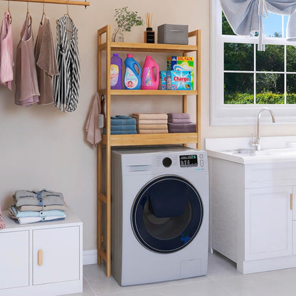 SMIBUY Bathroom Storage Shelf, Bamboo Over-The-Toilet Organizer Rack, Freestanding Toilet Space