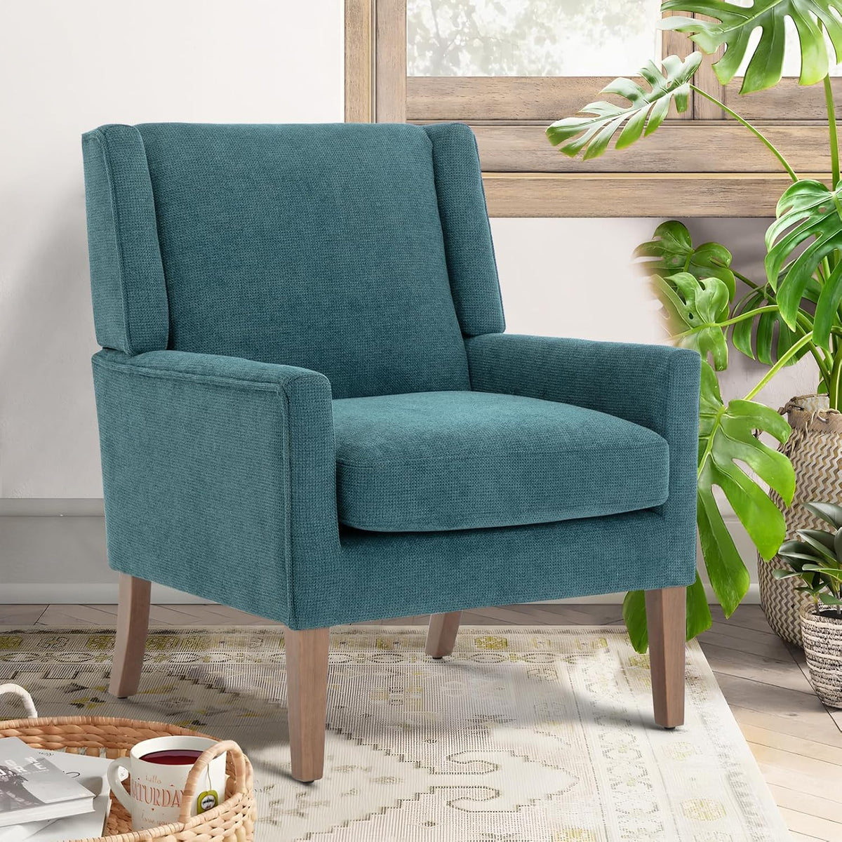COLAMY Modern Wingback Living Room Chair Set of 2, Upholstered Fabric Accent Armchair, Single Sofa