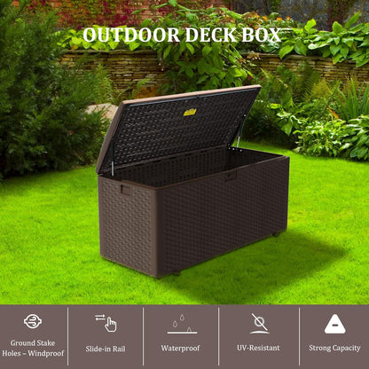 180 Gallon Pro Outdoor Storage Box Waterproof Lockable Resin Deck Box Large, Patio Storage Bin for