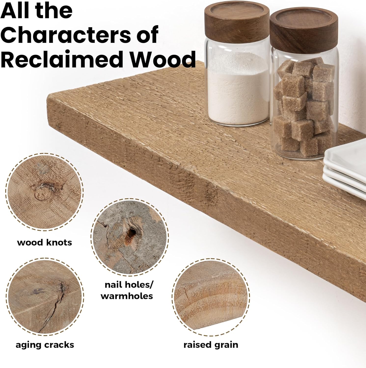 Floating Shelves - 8" Deep Rustic Reclaimed Barnwood Wall Hanging Shelves with Invisible Heavy-Duty