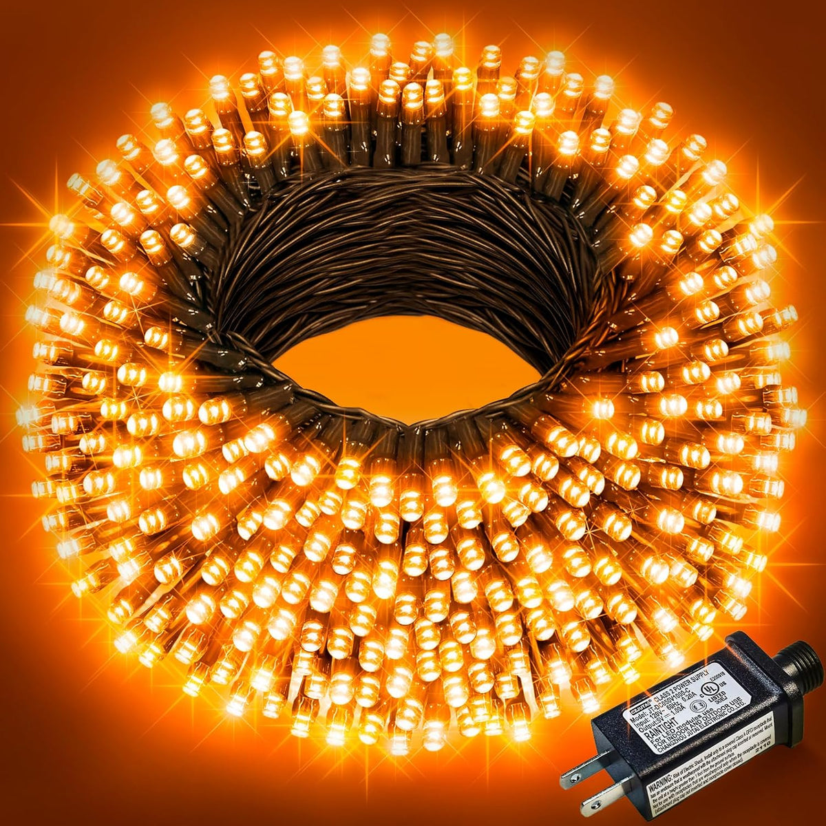 Orange Halloween Lights Outdoor, 100FT 300 LED Halloween String Lights with 8 Modes Waterproof