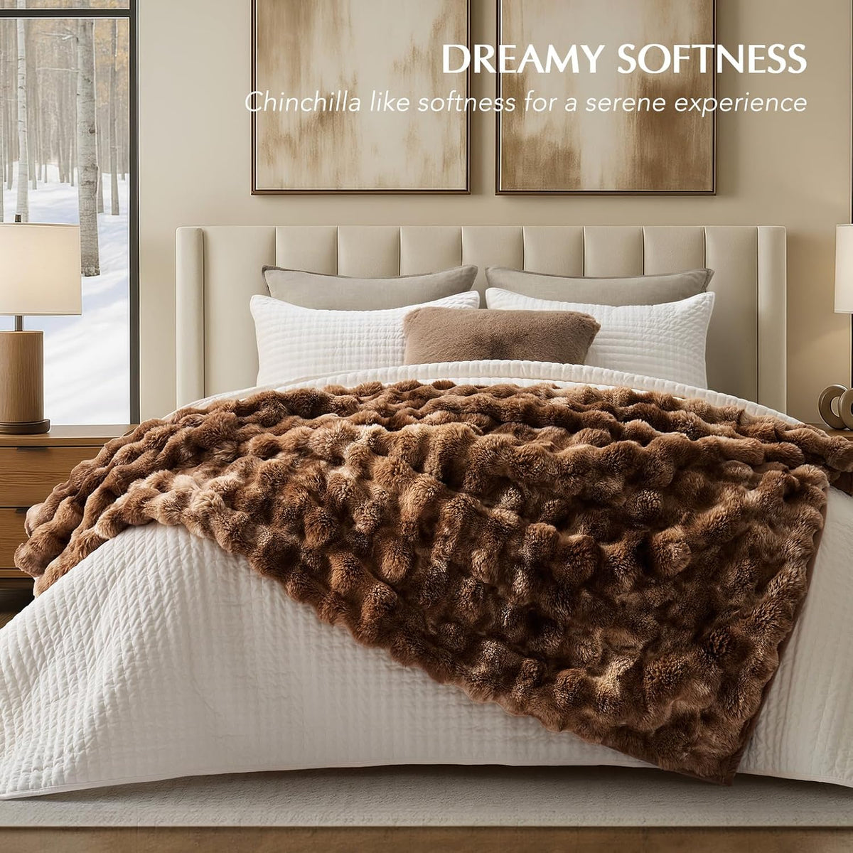 EVERGRACE Ultra Soft Luxury Fluffy Ridgeline Faux Rabbit Fur Throw Blanket, Thick Warm Bubble Throw