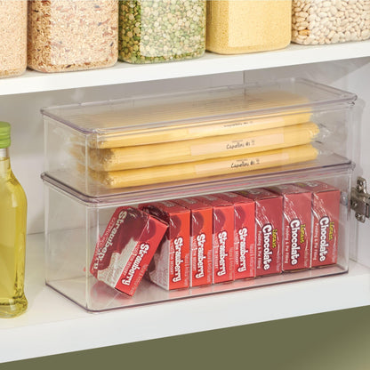 iDesign Plastic Stackable Hinged-Lid Storage Box, Clear