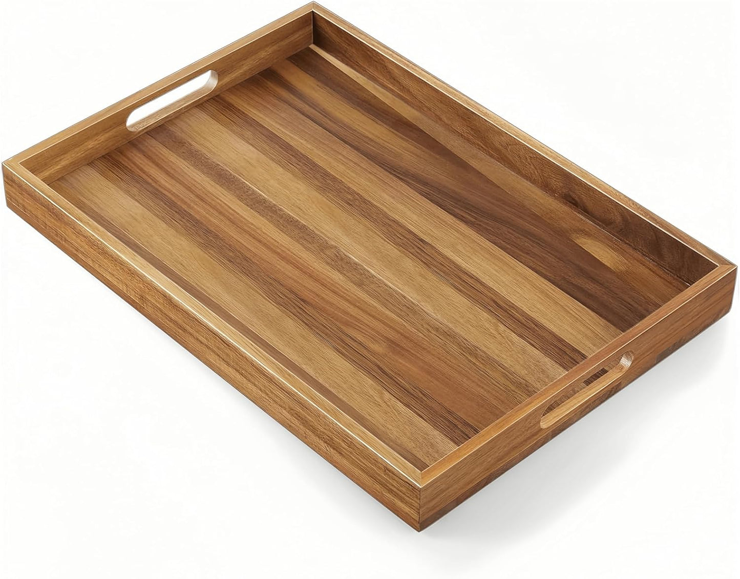 Acacia Wood Serving Tray with Handles - 17-Inch Large Wooden Tray for Ottoman - Perfect for