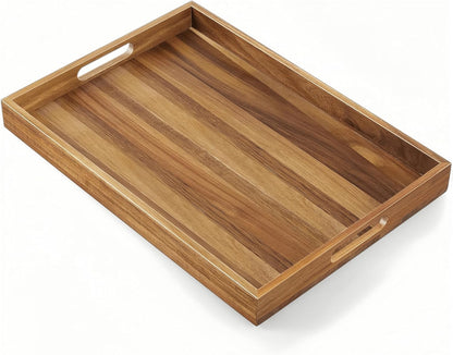 Acacia Wood Serving Tray with Handles - 17-Inch Large Wooden Tray for Ottoman - Perfect for