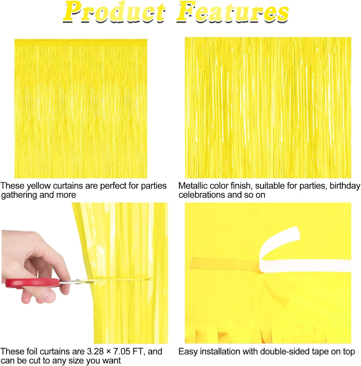 2 Pack Backdrop Curtains, 3.28 FT x 7.05 FT Yellow Color Tinsel Backdrop, Metallic Foil Backdrop