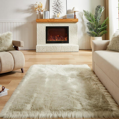AMTOVO Faux Fur Sheepskin Rug for Living Room, 4 x 6 ft Light Grey Fluffy Area Rug for Bedroom