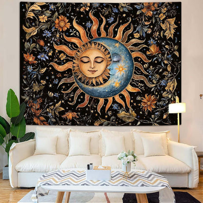 Aipon Sun and Moon Tapestry for Bedroom Boho Vintage Floral Hippie Wall Tapestry Aesthetic Retro