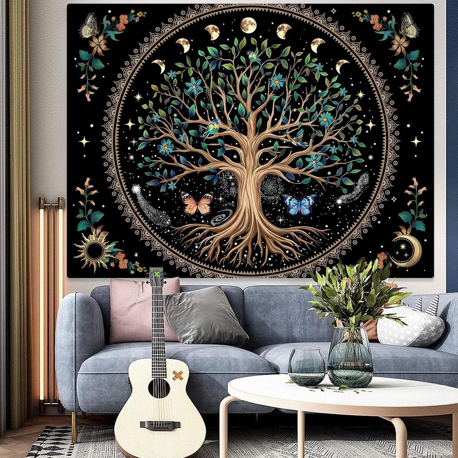 Lunerfex Tree of Life Tapastry Sun and Moon Tapastry Flower Boho Tree Mandala Wall Hanging for