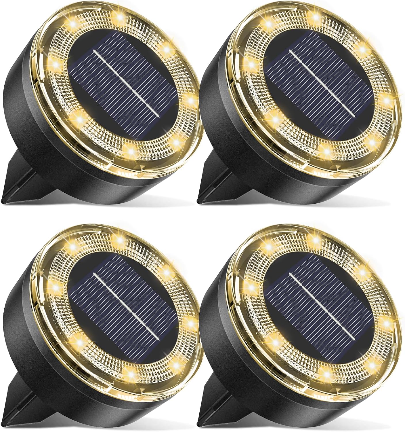 Mini Solar Ground Lights, 4 Pack Solar Lights Outdoor Waterproof, Upgraded LED Flat Landscape
