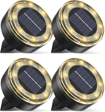 Mini Solar Ground Lights, 4 Pack Solar Lights Outdoor Waterproof, Upgraded LED Flat Landscape
