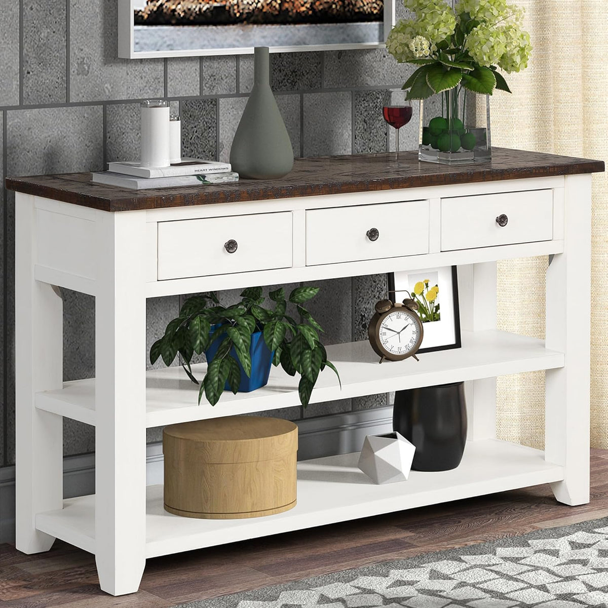 Farmhouse Wood Entryway Console Table 48-Inch Modern Sofa Entry Table with Drawers and Storage