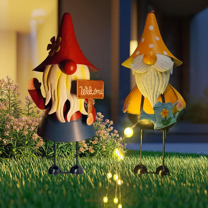 HONGLAND Metal Gnome Yard Art -18 Inch Garden Gnomes Statues Outdoor Decor with Watering Can Solar