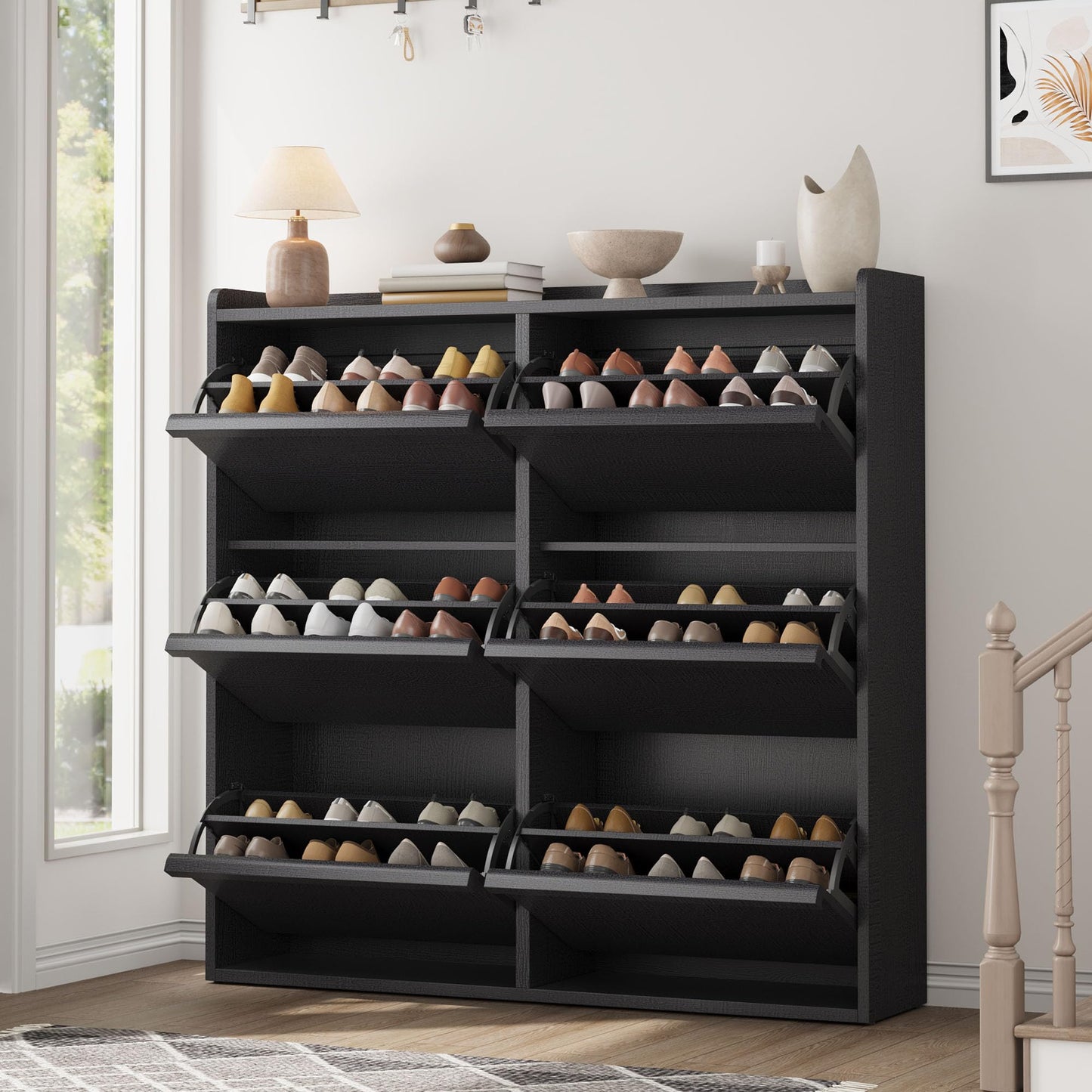 GarveeHome Shoe Cabinet with 6 Flip Drawers, Wooden Shoe Organizer Cabinet with Adjustable Shelf