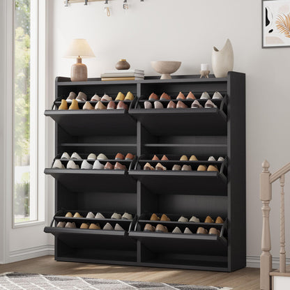 GarveeHome Shoe Cabinet with 6 Flip Drawers, Wooden Shoe Organizer Cabinet with Adjustable Shelf