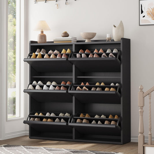 GarveeHome Shoe Cabinet with 6 Flip Drawers, Wooden Shoe Organizer Cabinet with Adjustable Shelf