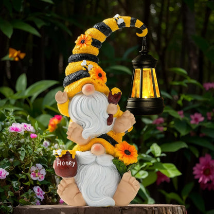 Solar Bee Garden Gnomes with LED Lantern – Waterproof Stacked Outdoor Decor for Yard, Patio