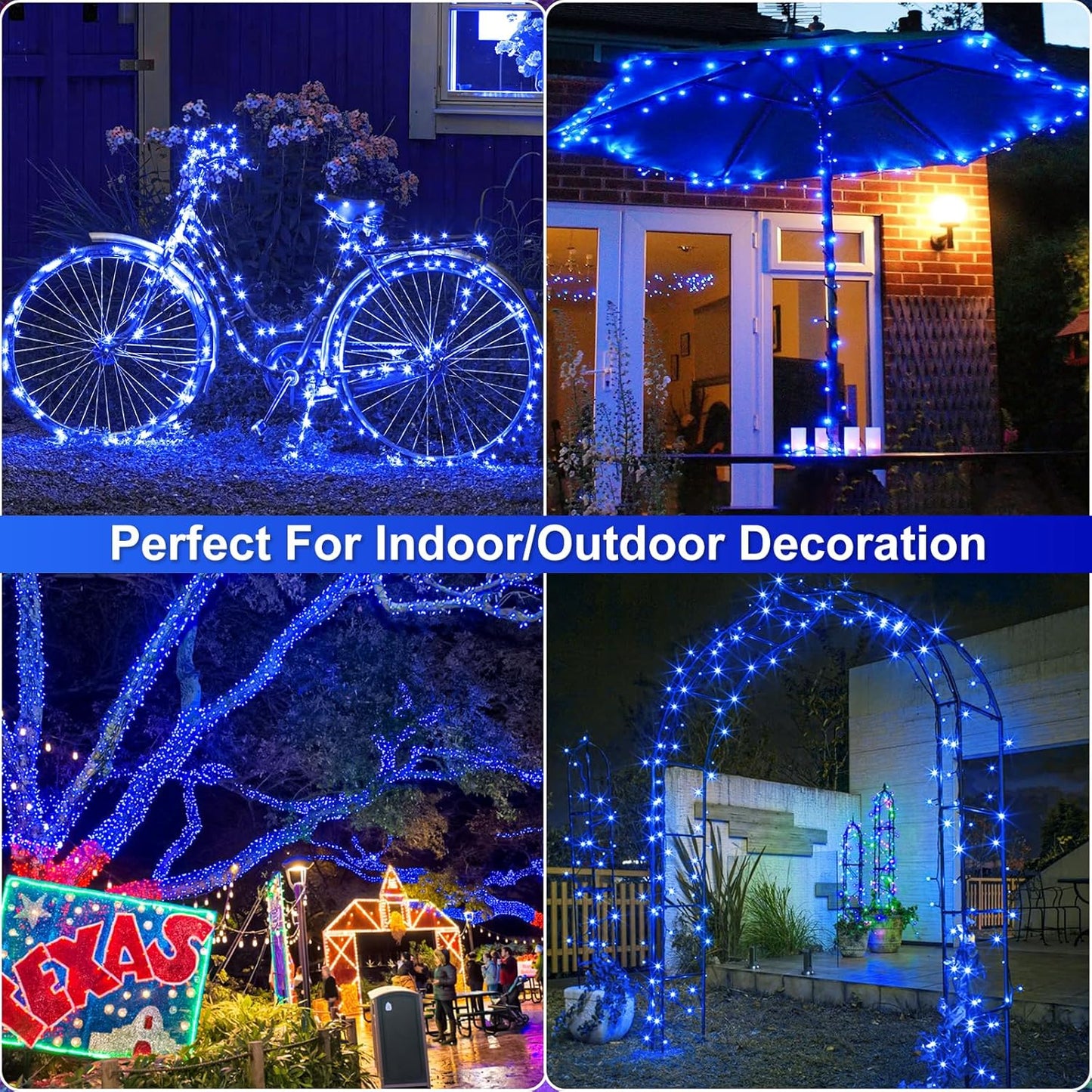 100FT 300 LED Christmas Lights Outdoor, Blue Christmas Tree Lights with 8 Modes Waterproof, Plug in