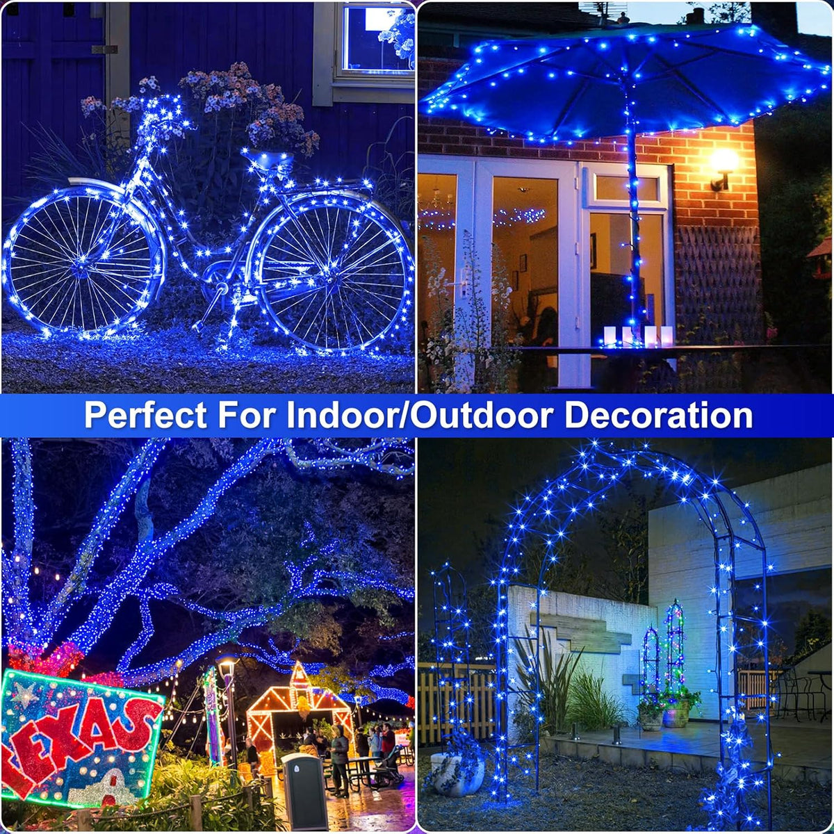 100FT 300 LED Christmas Lights Outdoor, Blue Christmas Tree Lights with 8 Modes Waterproof, Plug in