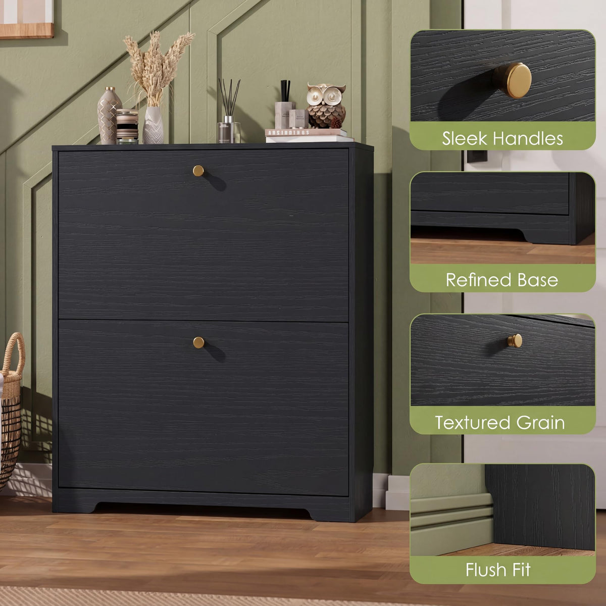 Nicetree Shoe Cabinet with 2 Flip Drawers, Narrow Shoe Organizer Cabinet, Freestanding Shoe Rack