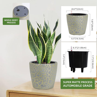 Dexceder 9x8 Inches Self Watering Planter Indoor Outdoor, Inner Pot Design, Thickened Table Flower